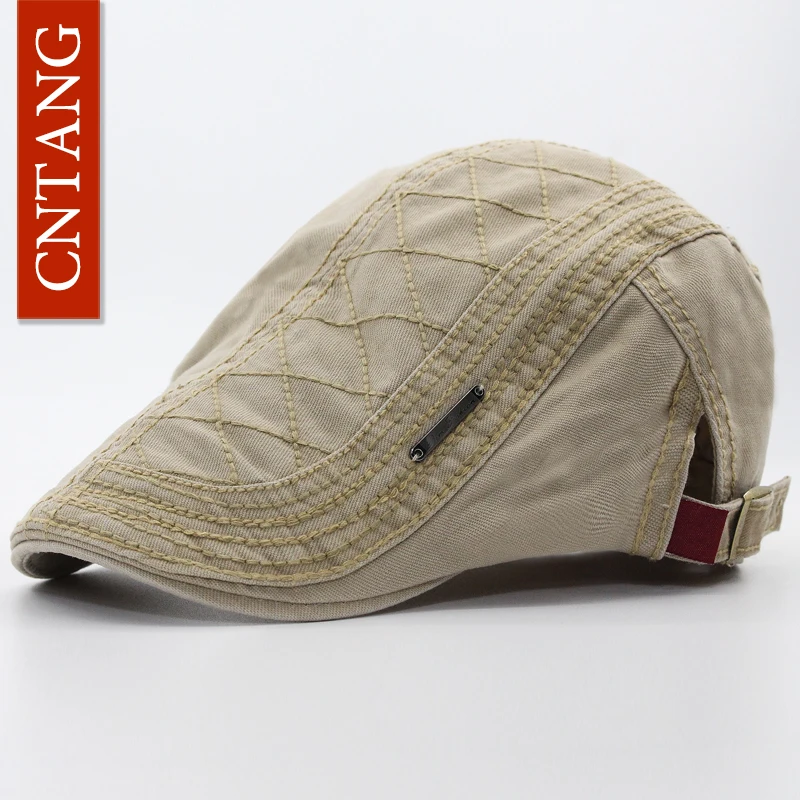 Casual hat beret hat woolen beret Spring Autumn Cotton Beret Visor Cap For Men Vintage Button Flat Hat Adjustable