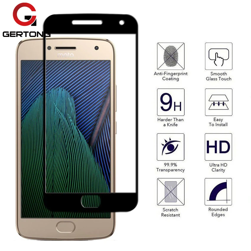 

GerTong 9H Full Cover Tempered Glass For Motorola G5 G6 Play Protective Film For Moto G5 G6 E5 Z2 Force Phone Screen Protector