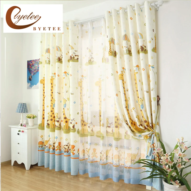 

{byetee} Cartoon Customize Children's Bedroom Room Curtain Boys Giraffe Window Curtains for Kids Curtains for Bedroom