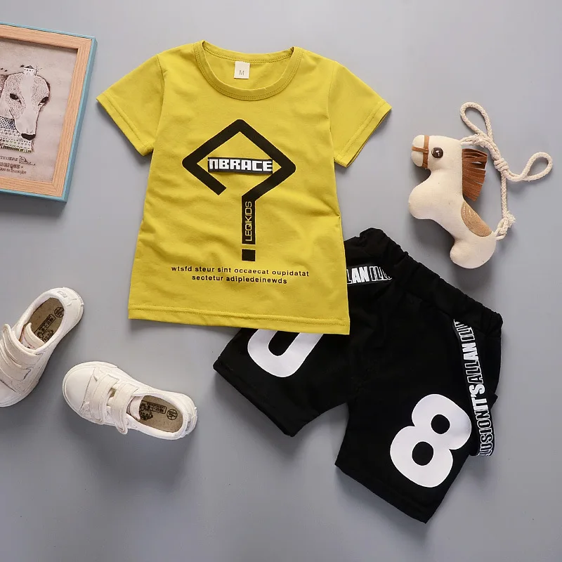

2019 summer infant baby clothing set bebe cotton letter tops+shorts overalls suit summer casual little boys clothes