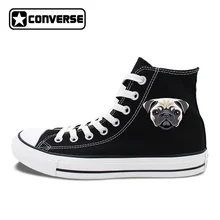 High Top Converse Chucks Sneakers Original Design Pet Dog Pug Canvas Shoes White Black High Top Flats