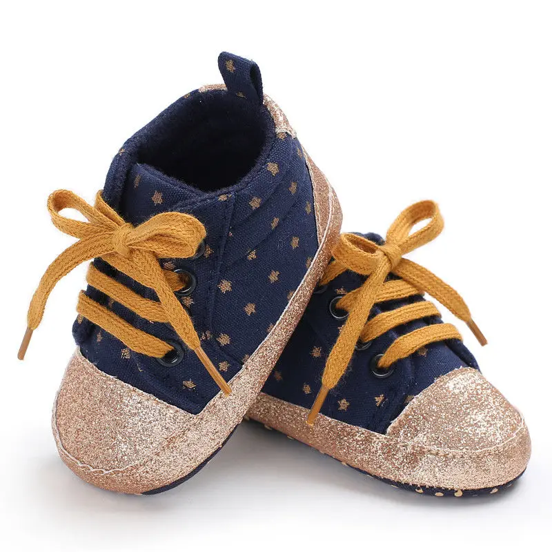 Фирменная Новинка для новорожденных Для маленьких мальчиков для девочек мягкая подошва парусиновая обувь коляску обувь кроссовки 0-18 месяцев звезды первые ходоки - Цвет: C
