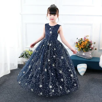 

Formal Girls Long Dress Star Princess Evening Dresses Pageant 2020 Kids Performance Show Party Ball Gown Children Vintage Frock