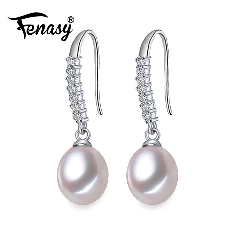 

FENASY vintage white Pearl earrings natural freshwater pearl earrings for women 925 sterling silver long earrings with gift box