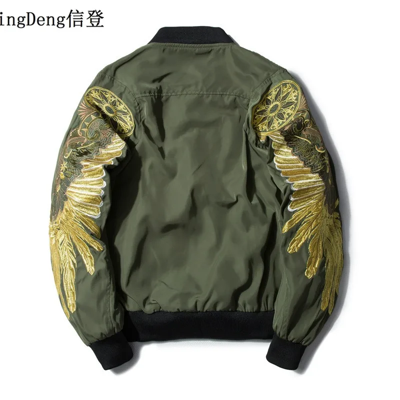 

XingDeng New Men Streetwear wing Jacket Black Embroidery Bomber pilot fashion loose Brand-clothing top coat plus 3XL