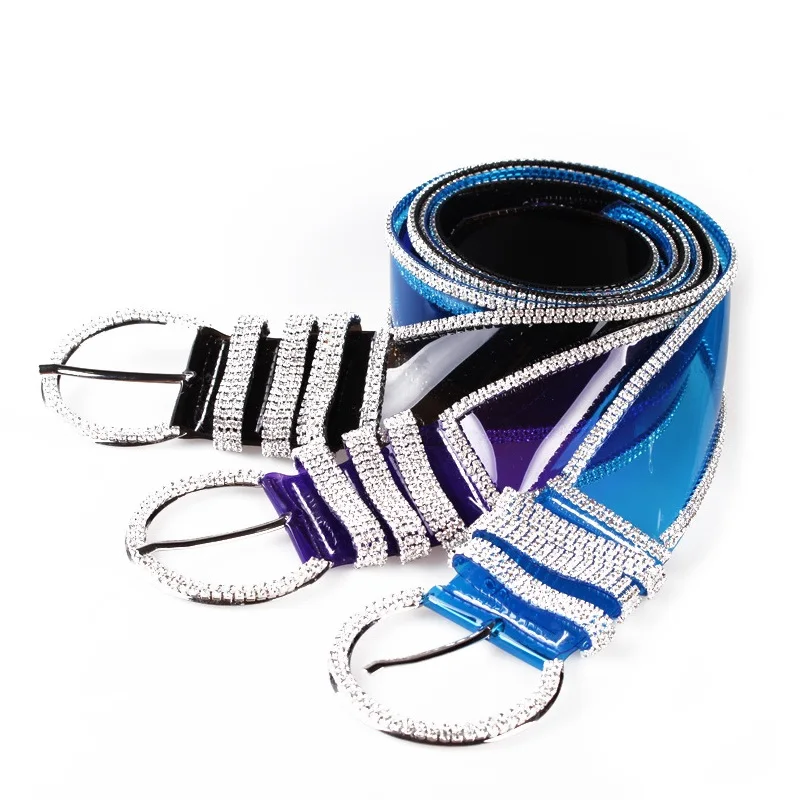 2018 Summer Wide Plastic Transperent Belts For Women Rhinestone Designer D Shaped Waist Clear