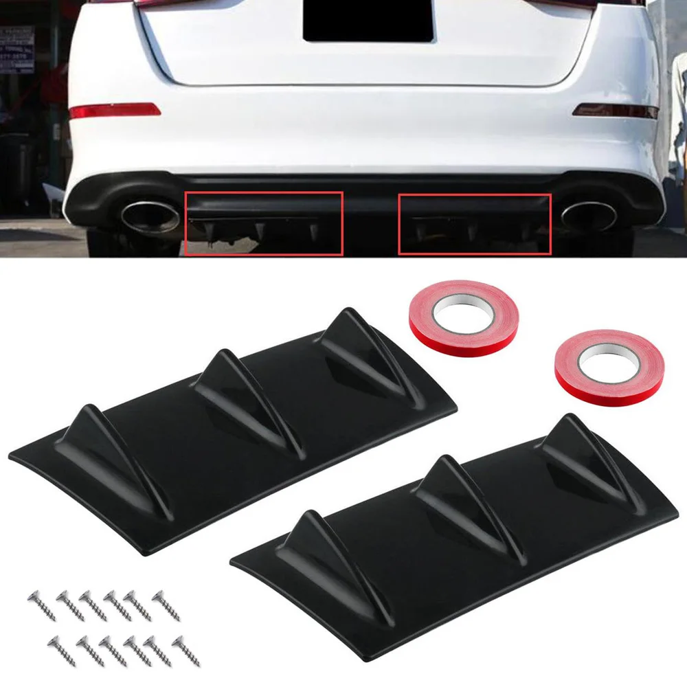 

2 Pieces of 14" x 6" Universal Black ABS Lower Rear Bumper 3 Shark Fin Spoiler Wing Lip Diffuser Decorative Wings For All Models