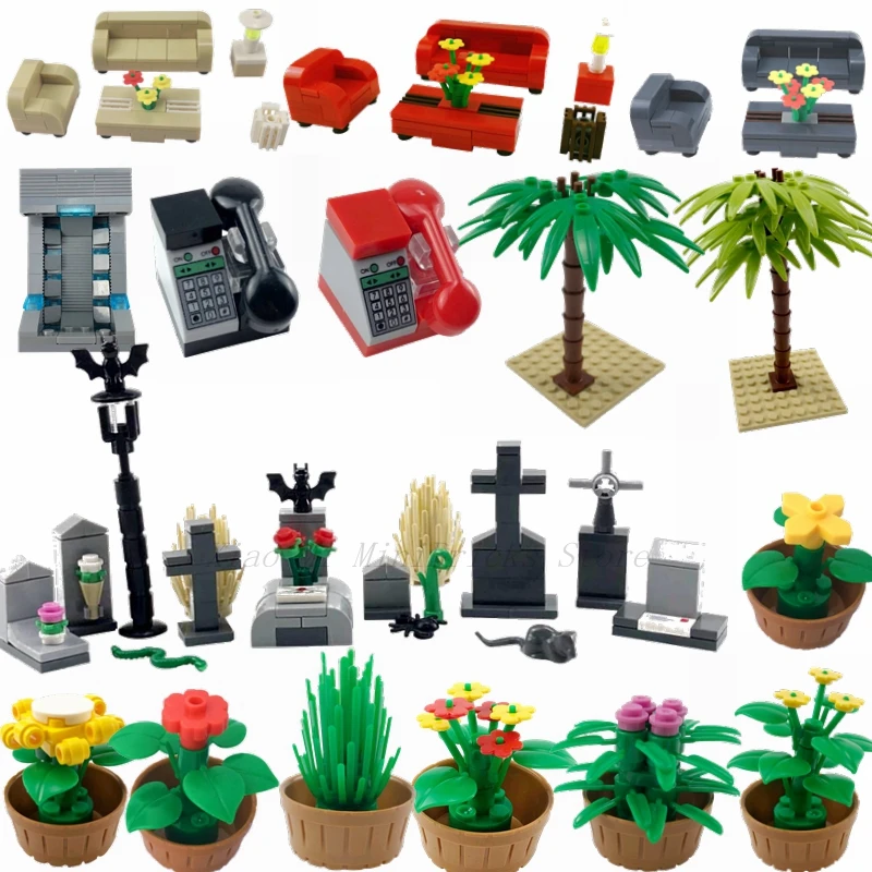 

Legoing City Big Size DIY Building Blocks Toy Sofa Telephone Flowerpot Jungle Scene Accessories Compatible Legoings Duplo Bricks
