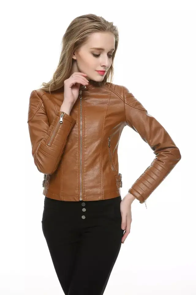 

Hot Sale 2018 New Spring Fashion Women Motorcycle Faux Soft Leather Jackets Female Winter Autumn Brown Black Coat Outwear