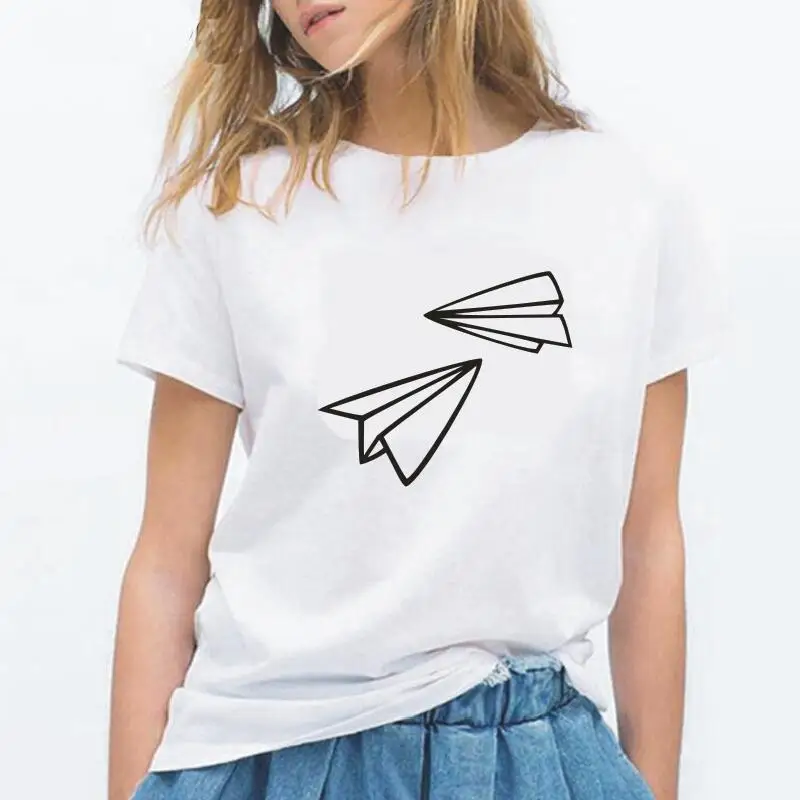 

Paper Airplane Print Hipster Women Tshirt Short Sleeve Harajuku Tee Shirt Femme Casual Funny T Shirts Women Tops Camiseta Mujer