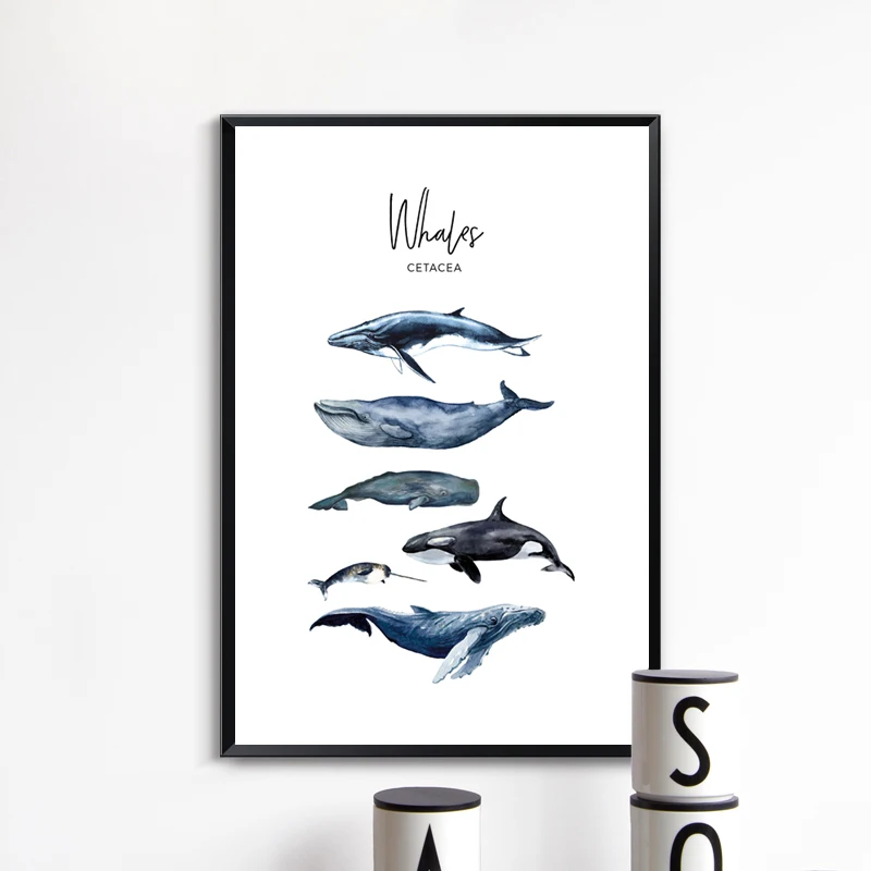 

LZN Watercolor Whales Canvas Art Print Painting Poster Wall Decor , Marine Art Cetacea Poster Wall Pictures for Home Decoration
