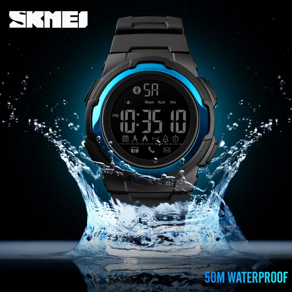 SKMEI 1440 Man Bluetooth Digital Wristwatch Men Women Sport Smart Watch Waterproof PU Military Watchs Relogio 4