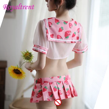 

Exotic Apparel Sexy Lingerie Perspective Wear Student Uniform Temptation Strawberry Print Skirt Sailor Uniform Babydolls