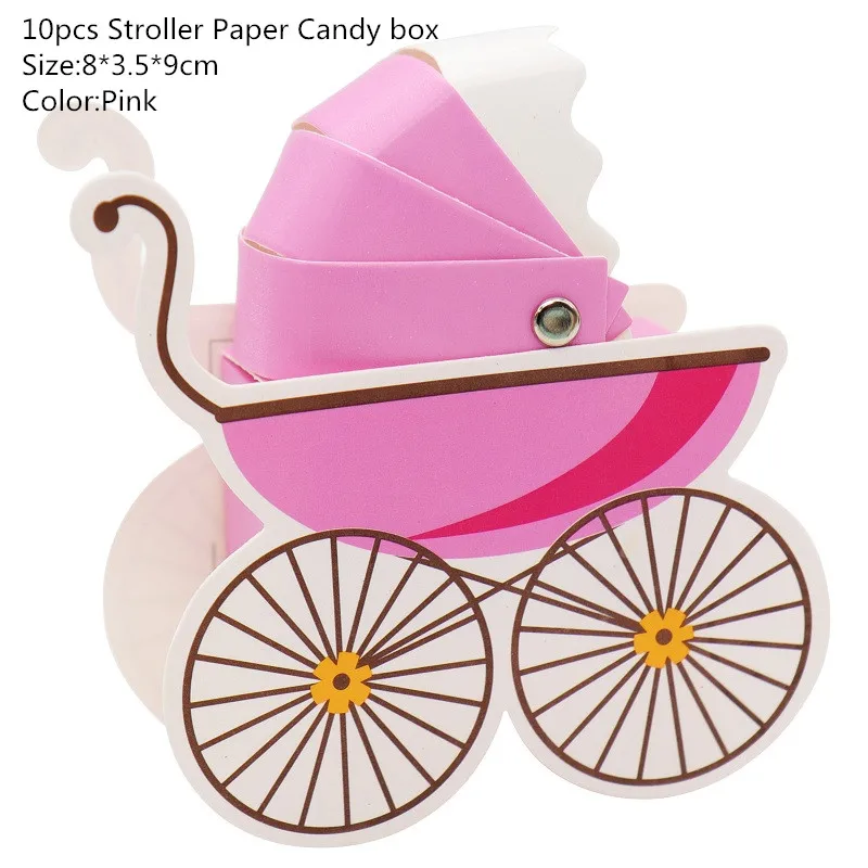 10 шт., украшение душевой кабины для малышей, Детская конфетная коробка, детский день рождения для мальчиков и девочек, вечерние, розовые/синие, с лазерной огранкой, Подарочная коробка для коляски - Цвет: Stroller Pink