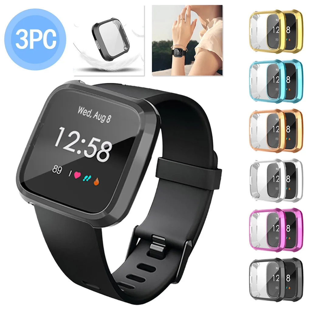 

3PC Ultra-Slim Electroplate Soft TPU Protection Case Cover For Fitbit Versa Lite Smart Watch Screen Protector Cover 19Mar29
