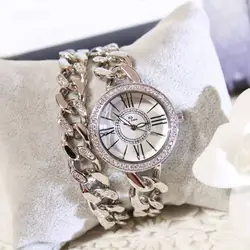 BS Для женщин браслет Часы Мода кварцевые часы, Серебряный Diamond В виде ракушки Циферблат Дамы наручные Часы для Для женщин Relogio feminino