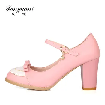 

Fanyuan Women's Stiletto Heels 2018 Vintage Butterfly-Knot Ladies Mary Janes Shoes Black Ruffles Round Toe Party Dress Shoes