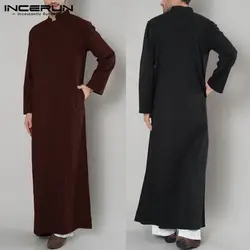 INCERUN осень 2019 г. Мусульманский Исламский кафтан для мужчин Аравия с длинными рукавами и карманами халат Саудовская Аравия Дубай