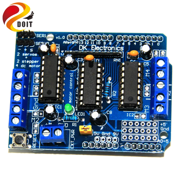 Щит моторного привода DOIT L293D для Arduino Duemilanove Mega / UNO|controller board|control motorshield for arduino |