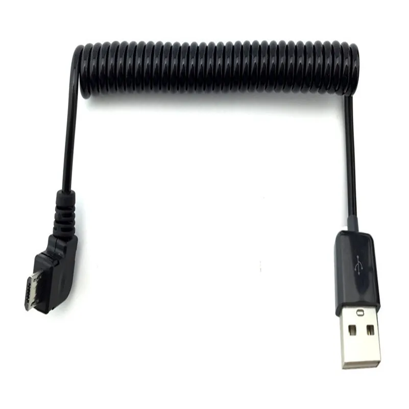 1 м 3 м Micro USB 90 градусов под углом к USB 2,0 Мужской пружинный спиральный выдвижной растягивающийся кабель для синхронизации данных и зарядки черный шнур