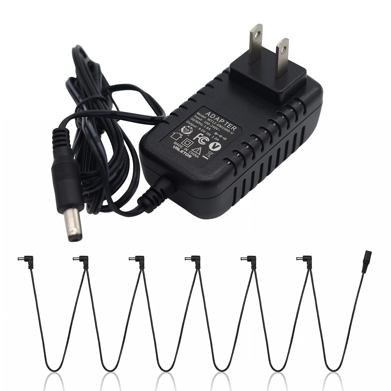 9V Guitar Effect Pedal Power Supply Adapter with USA US Plug Plus 6 Way Daisy Chain Cablein