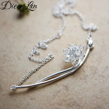 

Romantic 925 Sterling Silver Long Lotus Necklaces Pendants for Women Fashion Necklaces Accessories Collares Collar
