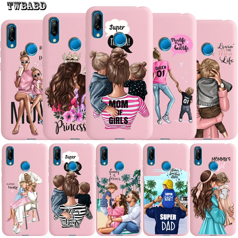 

Soft Pink Silicone Phone Case For Huawei P30 Lite Brown Hair Baby Mom Girl Coque for Huawei P30 Pro P20 Lite P20 P20 Pro Etui
