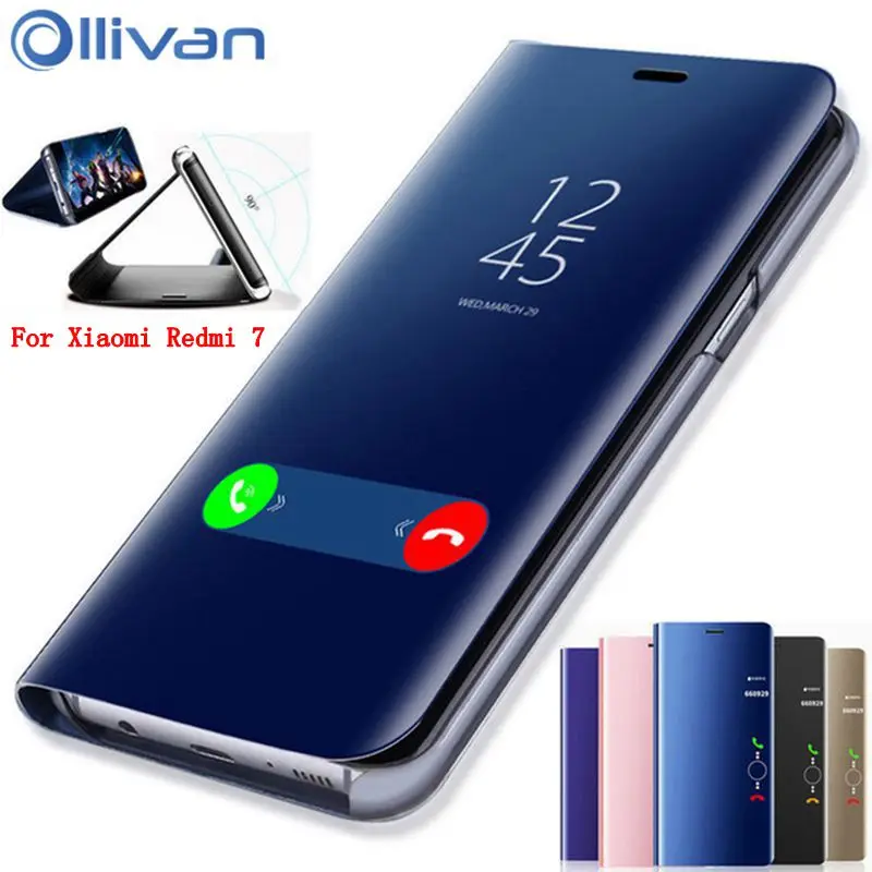 

Redmi 7 Case Smart Mirror Clear View Flip Cover For Xiaomi Redmi 7 Case Leather Phone Stand Cover For Xiomi Redmi 7 Redmi7 Coque