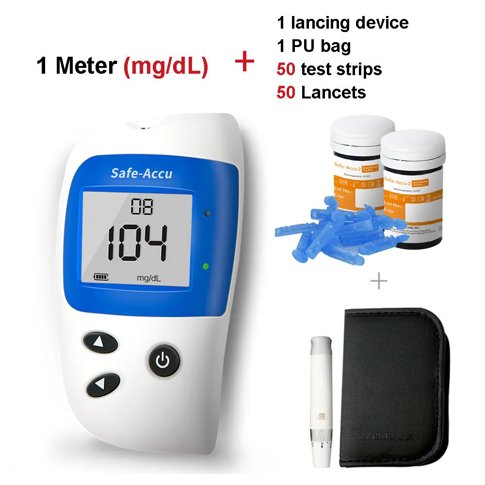 Sinocare Safe-Accu2 mg/dL mmol/L измеритель уровня глюкозы в крови тест er Kit глюкометр с тестовыми полосками скарификатор; сахар в крови монитор - Цвет: mg dL meter kit 50