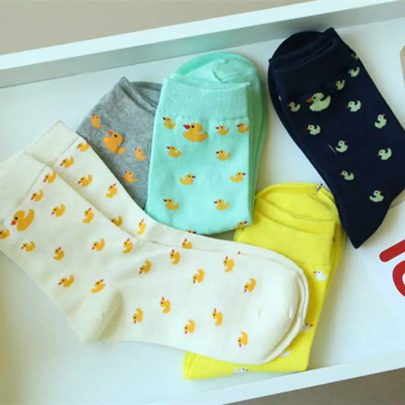 Fashion Women Cute Duck Patterned Short Socks 6 Pairs Per Set Colorful Funny Women Cotton Cartoon Animal Socks Hipster Duck Sox