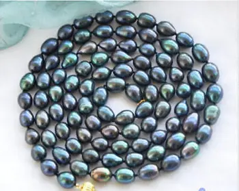 

New 8-9mm New Tahitian Black Natural Pearl Necklace 48" AAA>Dongguan girl Store free shipping