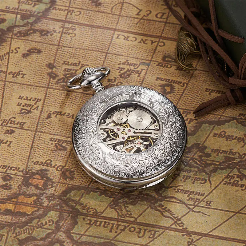 OUYAWEI Pocket Watch Men Mechanical Hand Wind Pocket watches for men colar masculinn vintage pocket fob 5