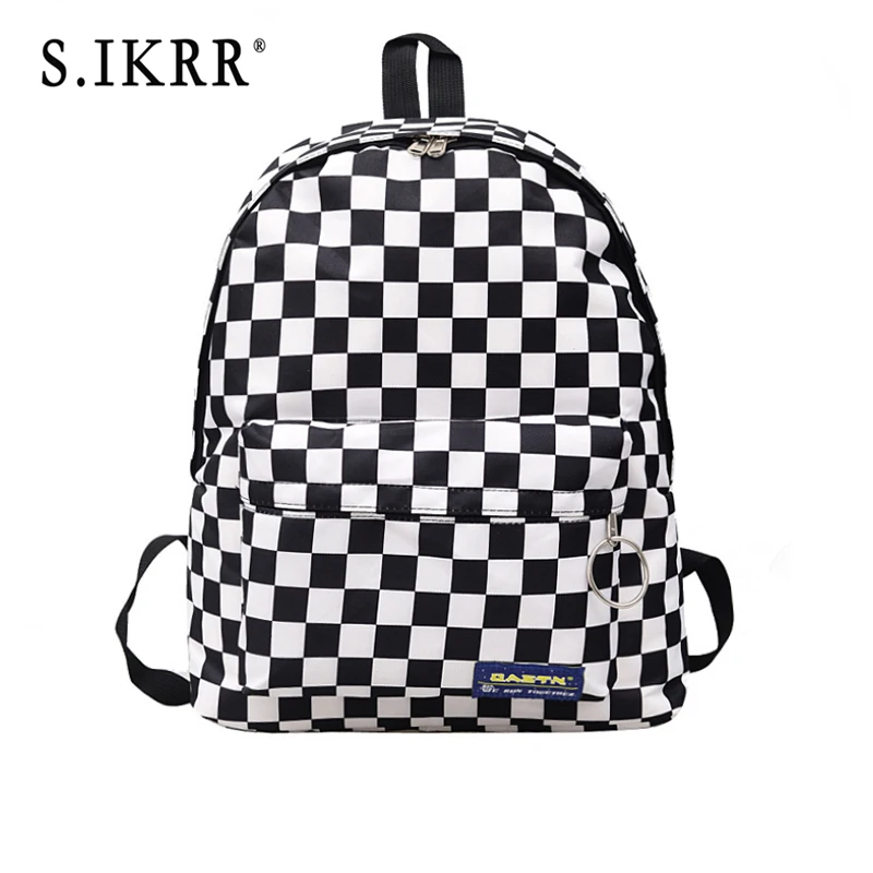 

S.IKRR Unisex Checkerboard Plaid Backpack Women Bag Casual Canvas Back Pack Backpacks For School Teenagers Girls Bagpack Mochila