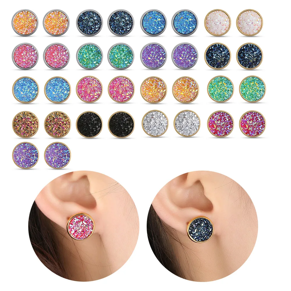 1 пара ручная работа Druzy/Drusy полимерная серьга сверкающее купольное уплотнение