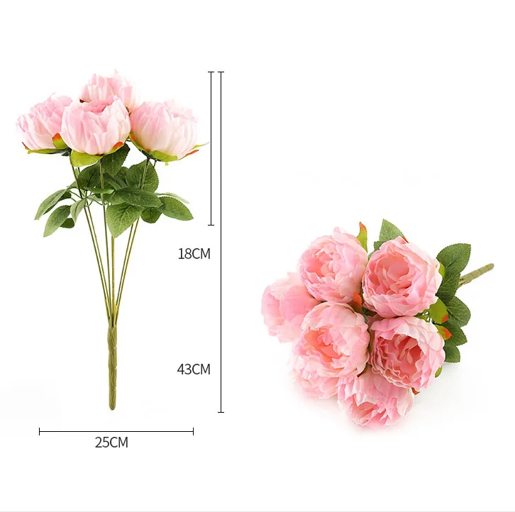 deep pink artificial flower silk peonies bouquet fake peony rose wedding bouquet home decor