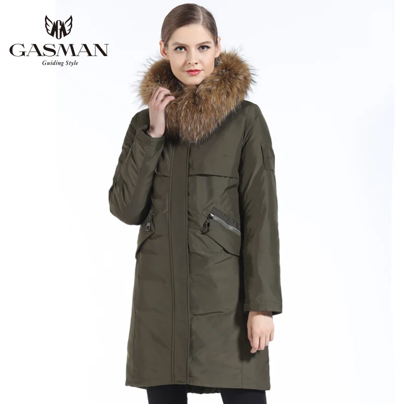 GASMAN 2018 New Winter Collection Women's Parka Hooded Warm Jacket For Women Parka Padded Coat Winter Natural Fur Collar Raccoon