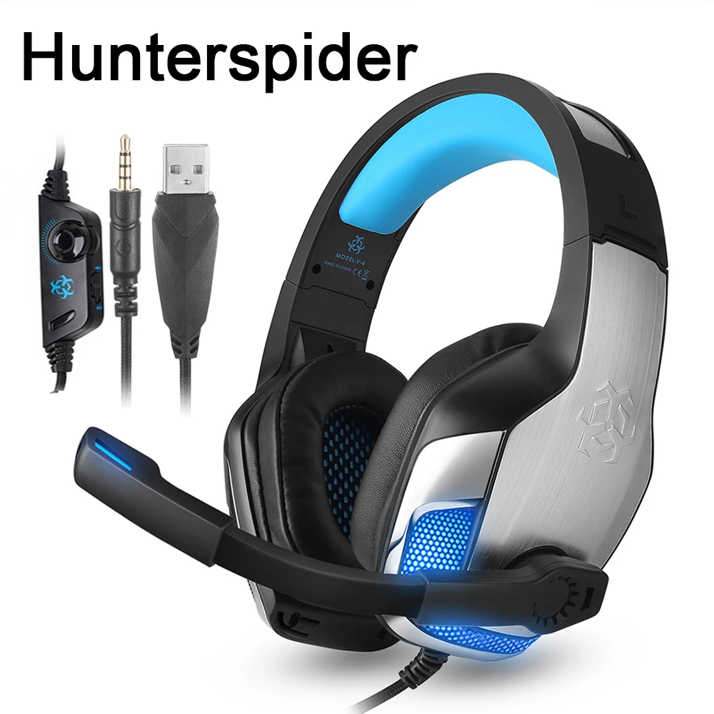 Цена Hunterspider V4 PS4 игровая гарнитура Проводные накладные стерео наушники с микрофоном для Xbox One ноутбука планшета nintendo Switch игр