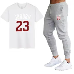 Летний горячий новый мужской костюм футболка + брюки из двух частей повседневная спортивная одежда новая мужская хлопковая Футболка