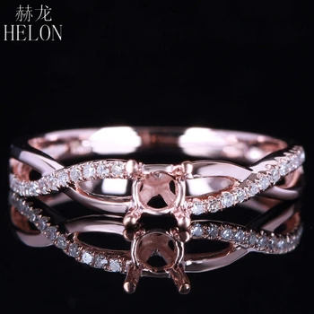 

HELON 4-4.5mm Round Solid 10K Rose Gold Natural Diamond Emgagement Wedding Semi-Mount Exquisite lady's Jewelry Ring Wholesale