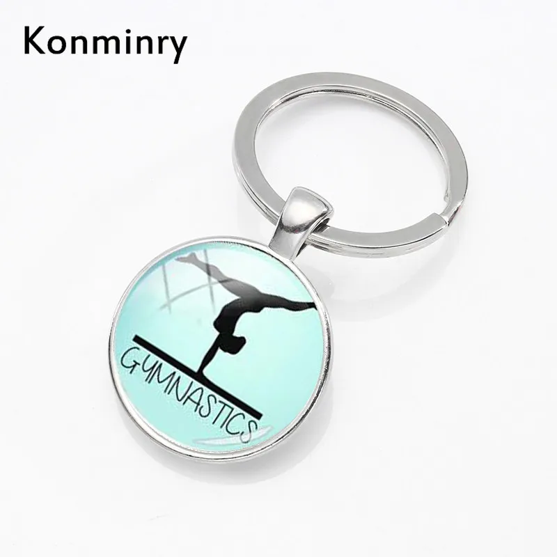 

Konminry Charms Gym Club Gymnastics Keychain Sport Lover Gymnast Jewelry Gift Glass Cabochon Dome Keyring Key Chains