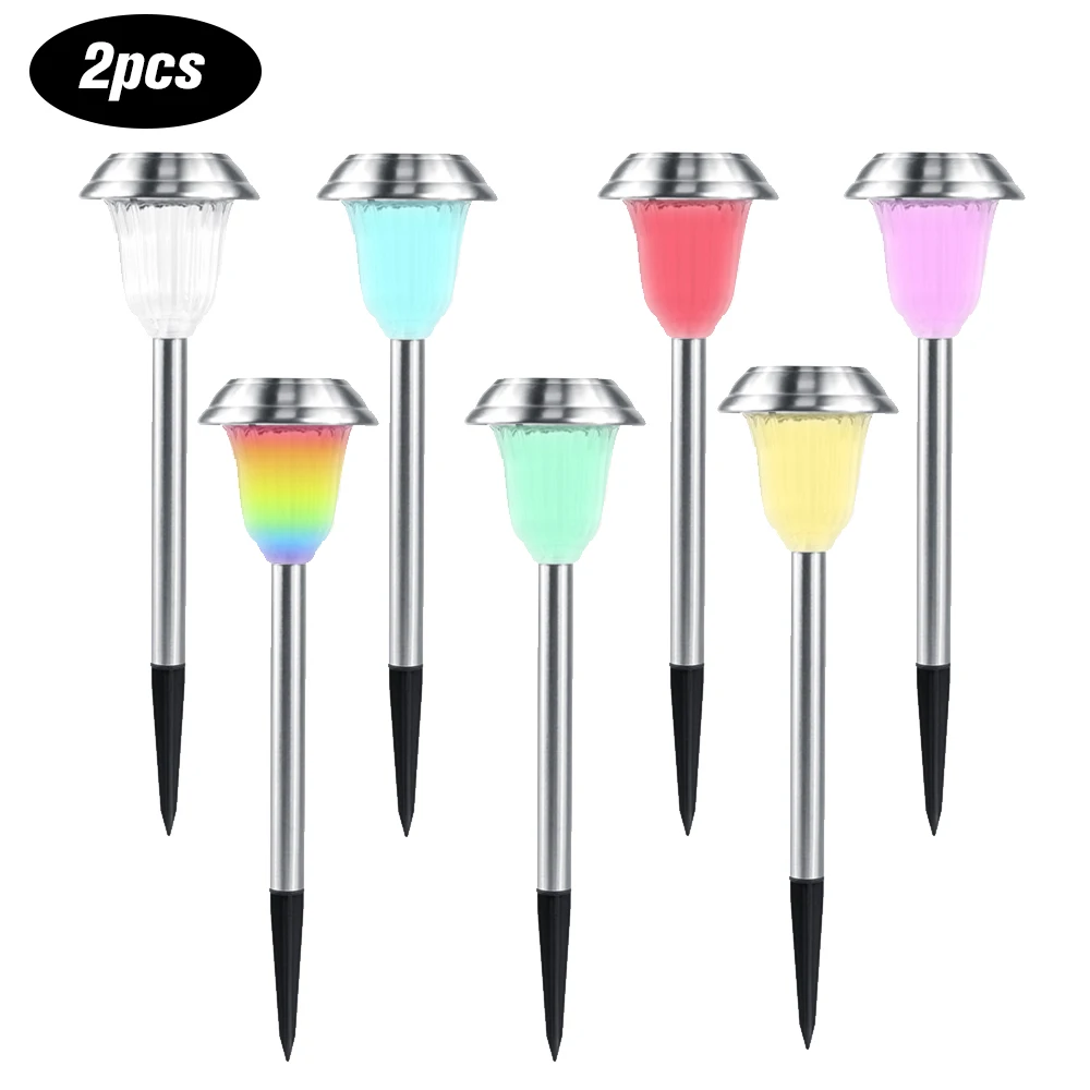 

2 Packs Stainless Steel Solar Light IP65 Waterproof Outdoor Landscape Light with 7 Color Changing and Setting Perfect Decoration