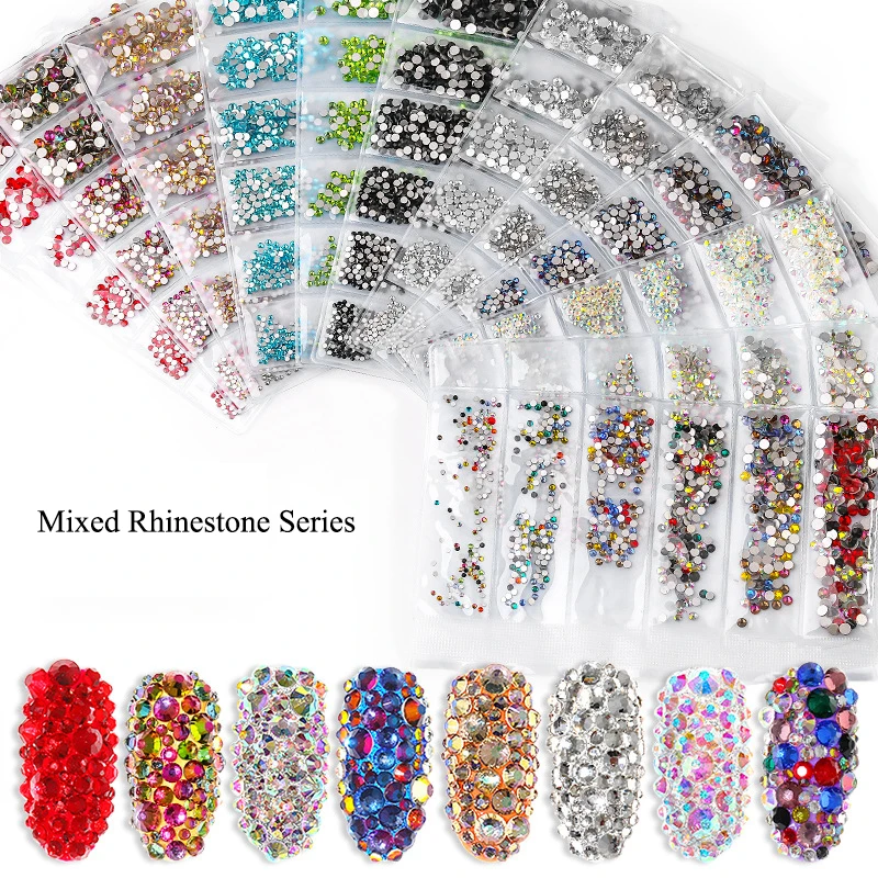 

1300Pcs/Pack 3D Rhinestones Crystal Flat Back Gems Nail Art Strass Glass Non Hot Fix Mixed ss4-ss16 Diamond Glitter Decoration