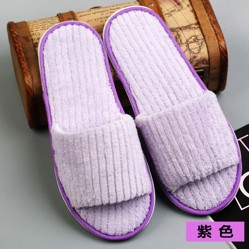 10 pairs Disposable Slippers Hotel Beauty Salon Room open toe Slippers Washable terry cloth Couple big size Slippers - Цвет: open toe purple