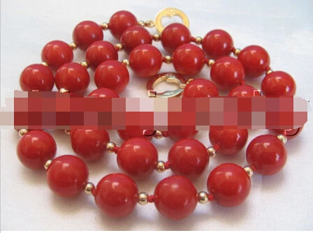 

ddh002409 Beautiful AAAA 18 " 10mm perfect round red coral necklace-14k/20