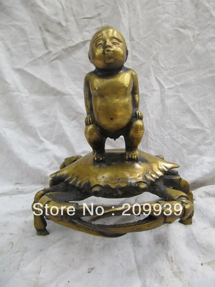 

dh 0050 classical pure copper a boys on a crab statue