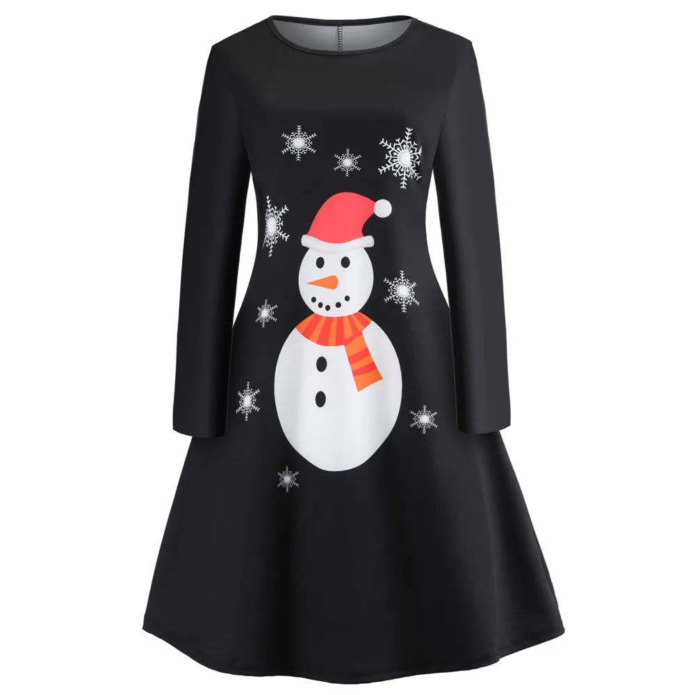 

robe femme ete 2018 Womens Vintage Snowman Christmas Printed dress Fashion Ladies Long Sleeve Dress Xmas Dresses bayan elbise