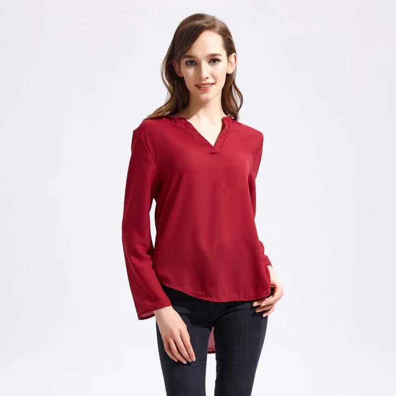 2018 для женщин рубашка шифон Blusas Femininas Топы корректирующие с длинным рукавом