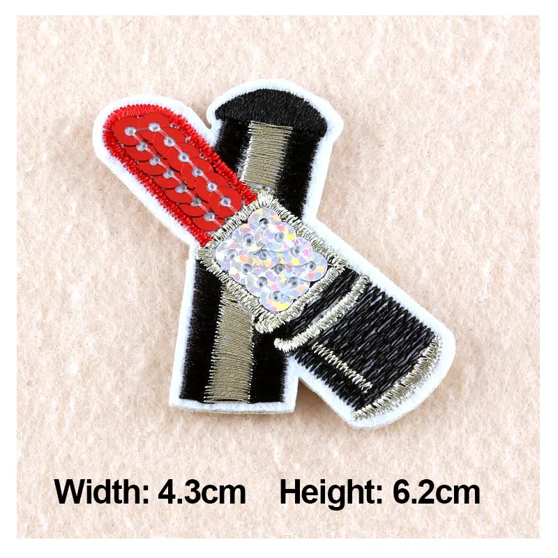 1PC Patches For Clothing Glitter Beads Embroidery Lipstick Patches 4