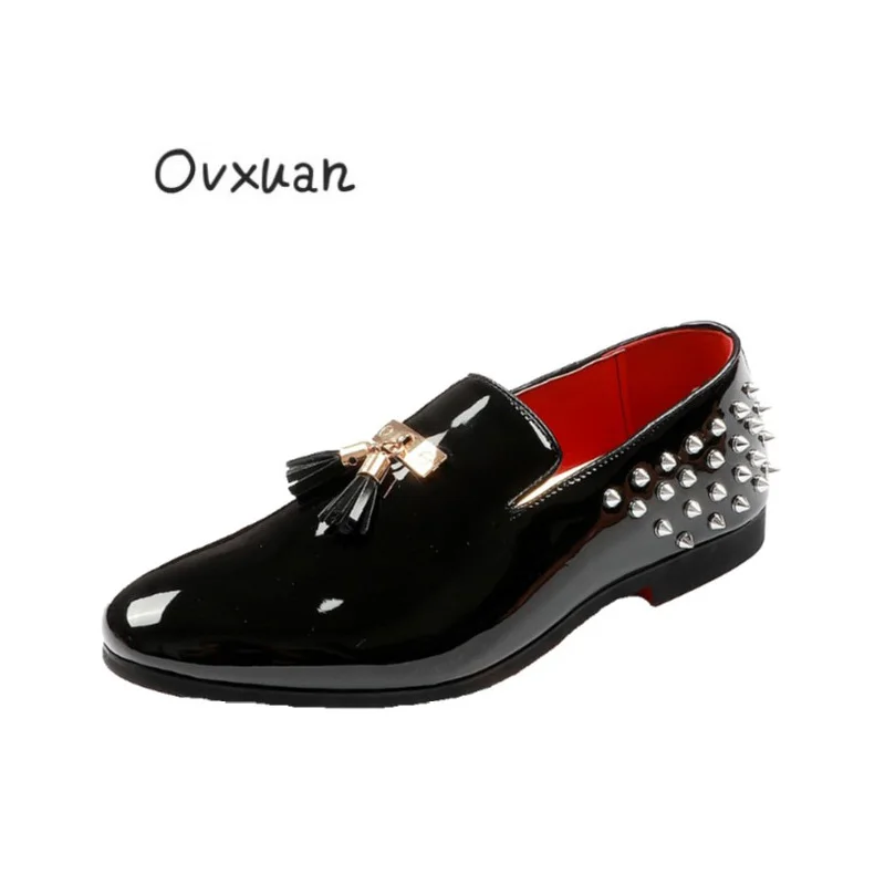 Social Homens Mocassins 2019 Designer Couro Casamento Casuais Rebite Brilhante Sapatos Night Club Para Preto azul De Dos Baile Vestido Apartamentos Borla w0wq61