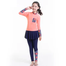 Новинка; Купальник для девочек-подростков; пляжная одежда из двух предметов; купальник с длинными рукавами и юбкой; купальный костюм; От 10 до 15 лет купальники